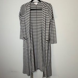 LulaRoe gray white stripe long cardigan duster xs